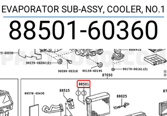 Toyota 8850160360 EVAPORATOR SUB-ASSY, COOLER, NO.1