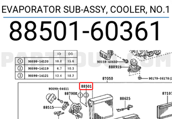 Toyota 8850160361 EVAPORATOR SUB-ASSY, COOLER, NO.1