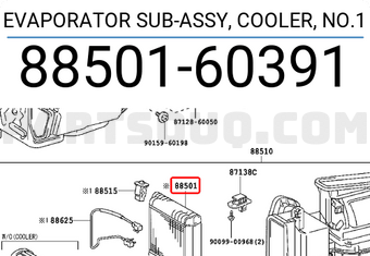 Toyota 8850160391 EVAPORATOR SUB-ASSY, COOLER, NO.1