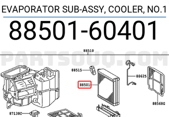 Toyota 8850160401 EVAPORATOR SUB-ASSY, COOLER, NO.1