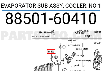 Toyota 8850160410 EVAPORATOR SUB-ASSY, COOLER, NO.1