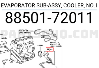 Toyota 8850172011 EVAPORATOR SUB-ASSY, COOLER, NO.1