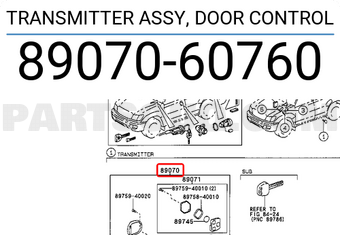 Toyota 8907060760 TRANSMITTER ASSY, DOOR CONTROL