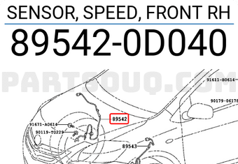 Toyota 895420D040 SENSOR, SPEED, FRONT RH