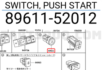 Toyota 8961152012 SWITCH, PUSH START