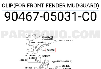 Toyota 9046705031C0 CLIP(FOR FRONT FENDER MUDGUARD)