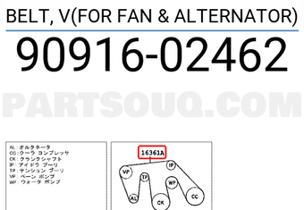 Toyota 9091602462 BELT, V(FOR FAN &amp; ALTERNATOR)