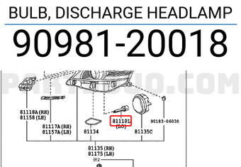Toyota 9098120018 BULB, DISCHARGE HEADLAMP