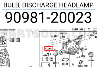 Toyota 9098120023 BULB, DISCHARGE HEADLAMP
