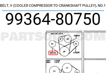 Toyota 9936480750 BELT, V (COOLER COMPRESSOR TO CRANKSHAFT PULLEY),NO.1