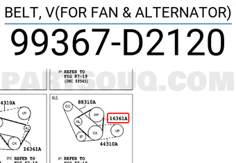 Toyota 99367D2120 BELT, V(FOR FAN &amp; ALTERNATOR)