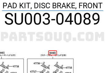 Toyota SU00304089 PAD KIT, DISC BRAKE, FRONT