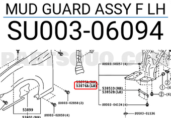 Toyota SU00306094 MUD GUARD ASSY F LH