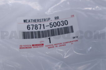6787150030 Toyota WEATHERSTRIP, REAR DOOR, RH