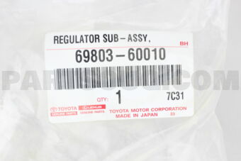 6980360010 Toyota REGULATOR SUB-ASSY, REAR DOOR WINDOW, RH