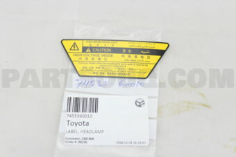 7453360010 LABEL, HEADLAMP VOLTAGE CAUTION