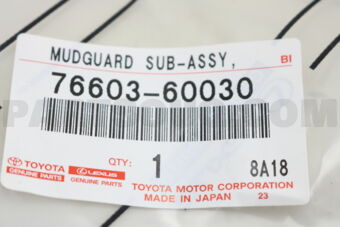 7660360030 MUDGUARD SUB-ASSY, FRONT FENDER, R
