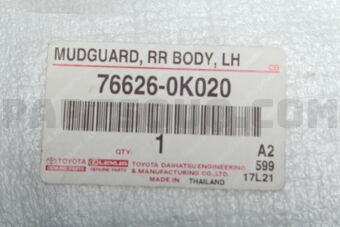 766260K020 MUDGUARD, QUARTER PANEL, REAR LH