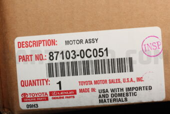 871030C051 Toyota MOTOR SUB-ASSY, BLOWER W/FAN