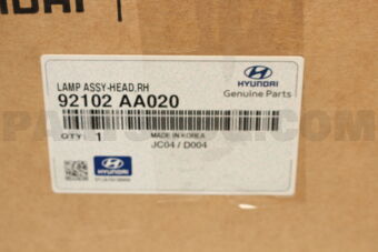Hyundai / KIA 92102AA020 LAMP ASSY-HEAD,RH