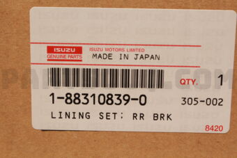 Isuzu 1883108390 Lining Set; Rr