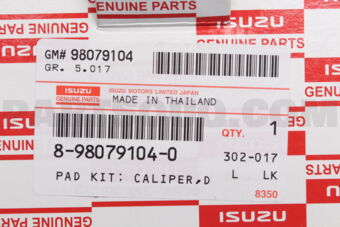 Isuzu 8980791040 PAD KIT; CALIPE