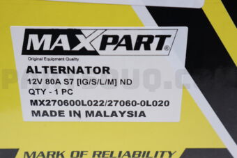 MAXPART MX270600L022 ALTERNATOR ASSY 12V85A HAIRPIN