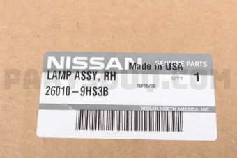 Nissan 260109HS3B LAMP ASSY - HEAD, RH