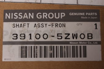 Nissan 391005ZW0B SHAFT ASSY FRONt