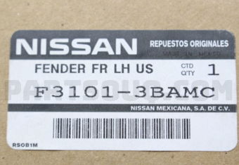 Nissan F31013BAMC FENDER FRONT LH