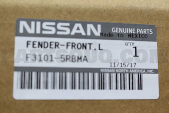 Nissan F31015RBMA FENDER FRONT,LH