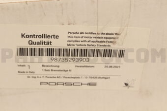 Porsche 98735293903 BRAKE PAD RER-BOXSTER