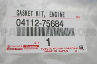 Toyota 0411275684 GASKET KIT, ENGINE VALVE GRIND
