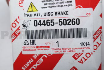Toyota 0446550260 PAD KIT, DISC BRAKE, FRONT