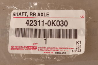 Toyota 423110K030 SHAFT, REAR AXLE, RH/LH