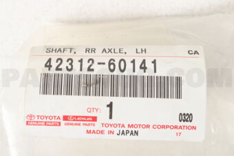 Toyota 4231260141 SHAFT RR AXLE LH