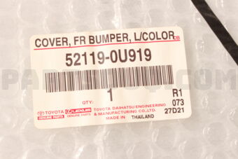Toyota 521190U919 COVER, FRONT BUMPER