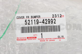 Toyota 5211942992 COVER, FRONT BUMPER