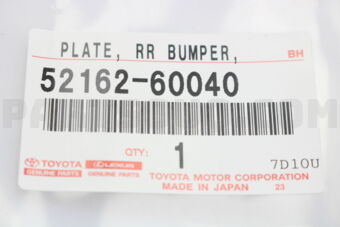 Toyota 5216260040 PLATE, REAR BUMPER, NO.1