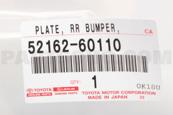 Toyota 5216260110 PLATE, RR BUMPER