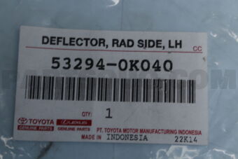 Toyota 532940K040 DEFLECTOR, RADIATOR SIDE, LH