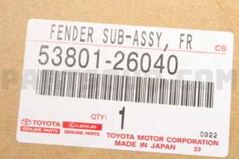 Toyota 5380126040 FENDER SUB-ASSY FR