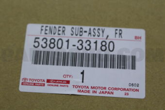 Toyota 5380133180 FENDER SUB-ASSY, FRONT RH