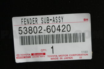 Toyota 5380260420 FENDER SUB-ASSY, FRONT LH