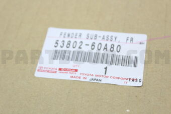 Toyota 5380260A80 FENDER SUB-ASSY, FRONT LH