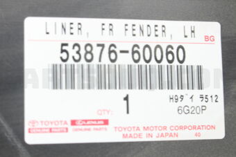 Toyota 5387660060 LINER, FRONT FENDER, LH
