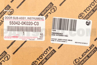 Toyota 550420K020C0 DOOR, INSTRUMENT PANEL