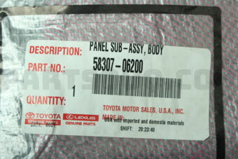 Toyota 5830706200 PANEL SUB-ASSY, BODY LOWER BACK