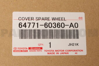 Toyota 6477160360A0 COVER, SPARE WHEEL