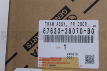Toyota 6762036070B0 TRIM ASSY, FR DOOR